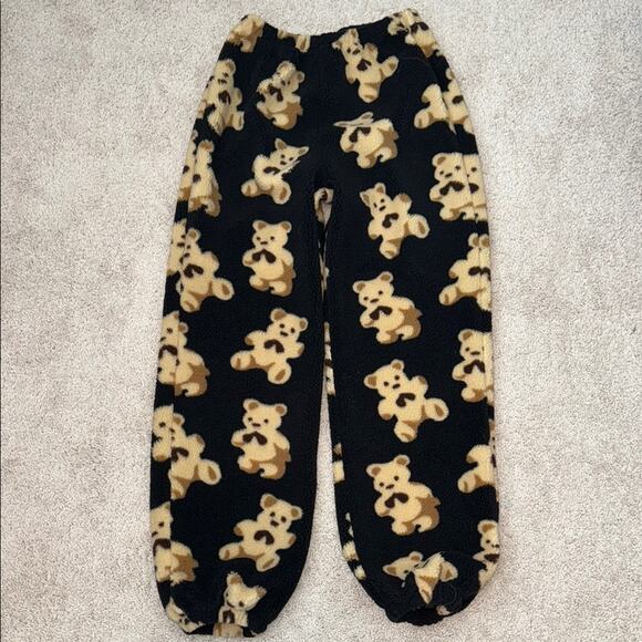 Shein Black Qutie Bear Pattern Teddy Jogger Pants Women's Small - Picture 1 of 5